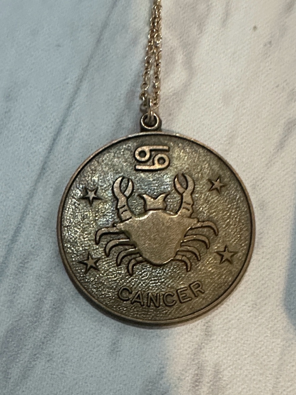 Vintage Brass Cancer Zodiac Necklace  and charm 20 inches